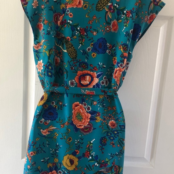 Turquoise Floral Print Tie Dress - Picture 3 of 7